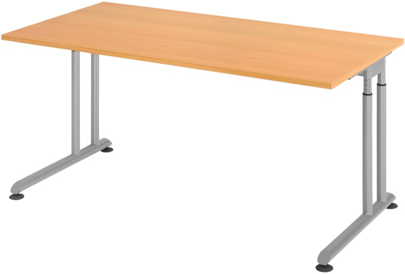 Hammerbacher Höhenverstellbar Sitz-Stehschreibtisch Rechteckig Metall, Holz Silber C-Fuß 1,600 x 800 x 820 mm