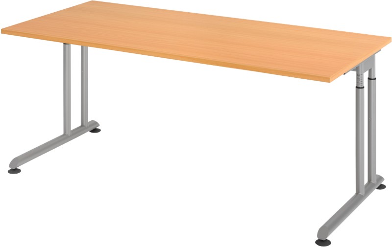 Hammerbacher Höhenverstellbar Sitz-Stehschreibtisch Rechteckig Metall, Holz Silber C-Fuß 1,800 x 800 x 820 mm