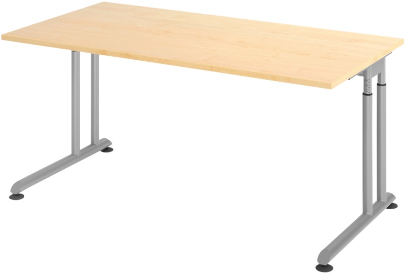 Hammerbacher Höhenverstellbar Sitz-Stehschreibtisch Rechteckig Metall, Holz Silber C-Fuß 1,600 x 800 x 820 mm