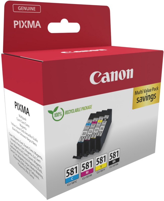 Canon CLI-581 Tintenpatrone 2103C007 Schwarz, Cyan, Magenta, Gelb Multipack 4 Stück