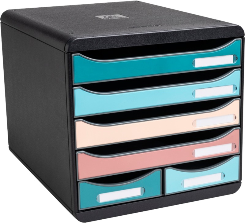 Exacompta Skandi Schubladenboxen PS (Polystyrol) Farbig Sortiert, Schwarz 6 Schübe 27,8 x 34,7 x 27,1 cm DIN A4 maxi