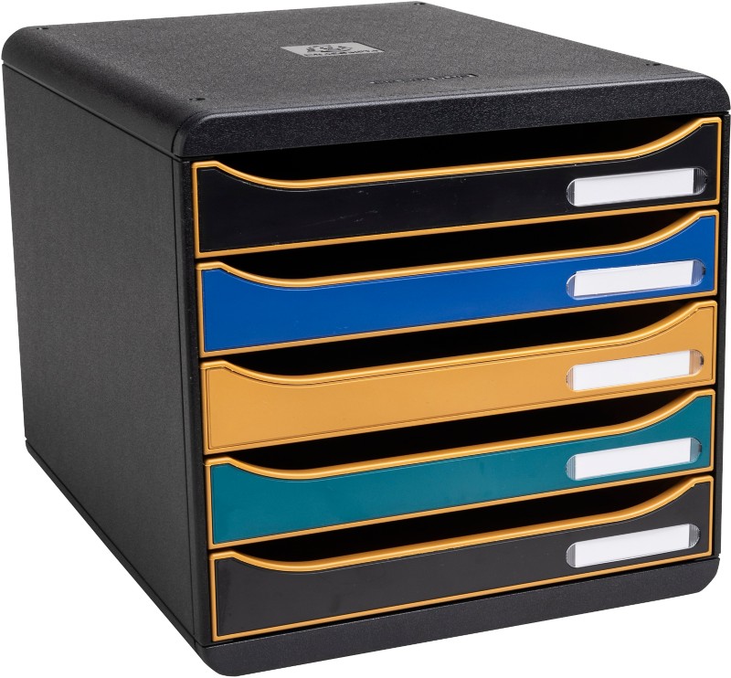 Exacompta Neo Deco Schubladenboxen PS (Polystyrol) Farbig Sortiert, Schwarz 5 Schübe 27,8 x 34,7 x 27,1 cm DIN A4 maxi