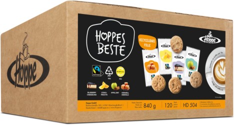 HOPPE Zitrone, Blaubeer-Käsekuchen, Karamell-Meersalz, Apfel-Zimt Kekse 120 Stück