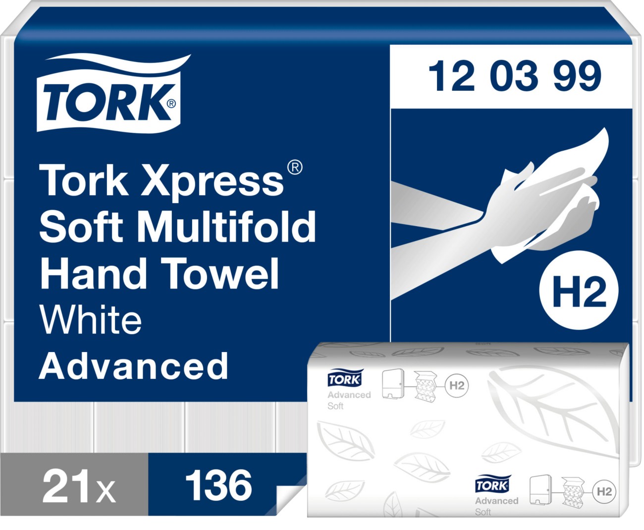 Tork Xpress Advanced Papierhandtücher H2 M-falz Weiß 2-lagig 120399 21 Stück à 136 Blatt