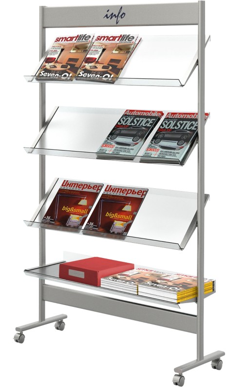 Thumbnail - Kerkmann DIN A4 Prospektständer Silber 42635614 910 (B) x 350 (T) x 1.600 (H) mm