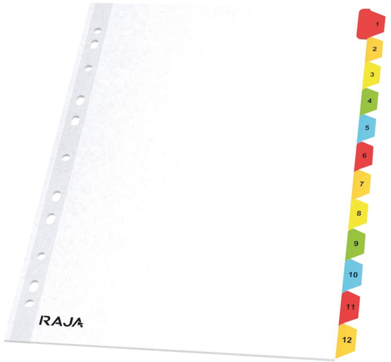 RAJA 1 bis 12 Register Farbig sortiert 12-teilig Kunststoff, Papier, Pappe Rechteckig 11 Löcher