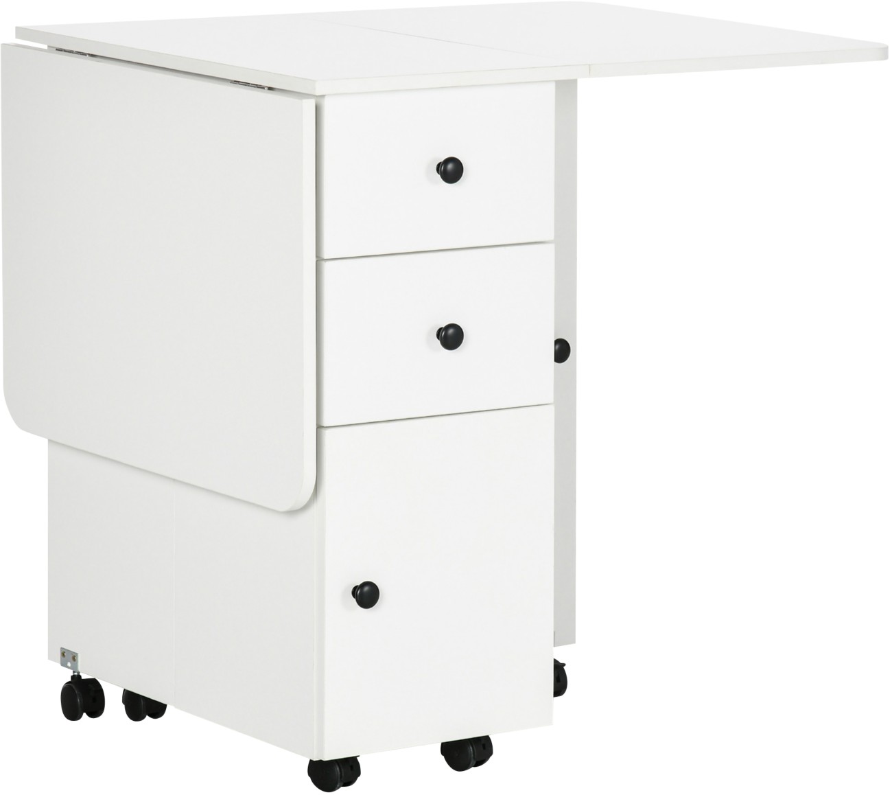 Homcom White Folding Kitchen Table For 4-6, Rolling Drop Leaf Dining Table With Storage Drawers, Cabinet And Open Shelf, Wheels, | Aosom Uk - Image 11