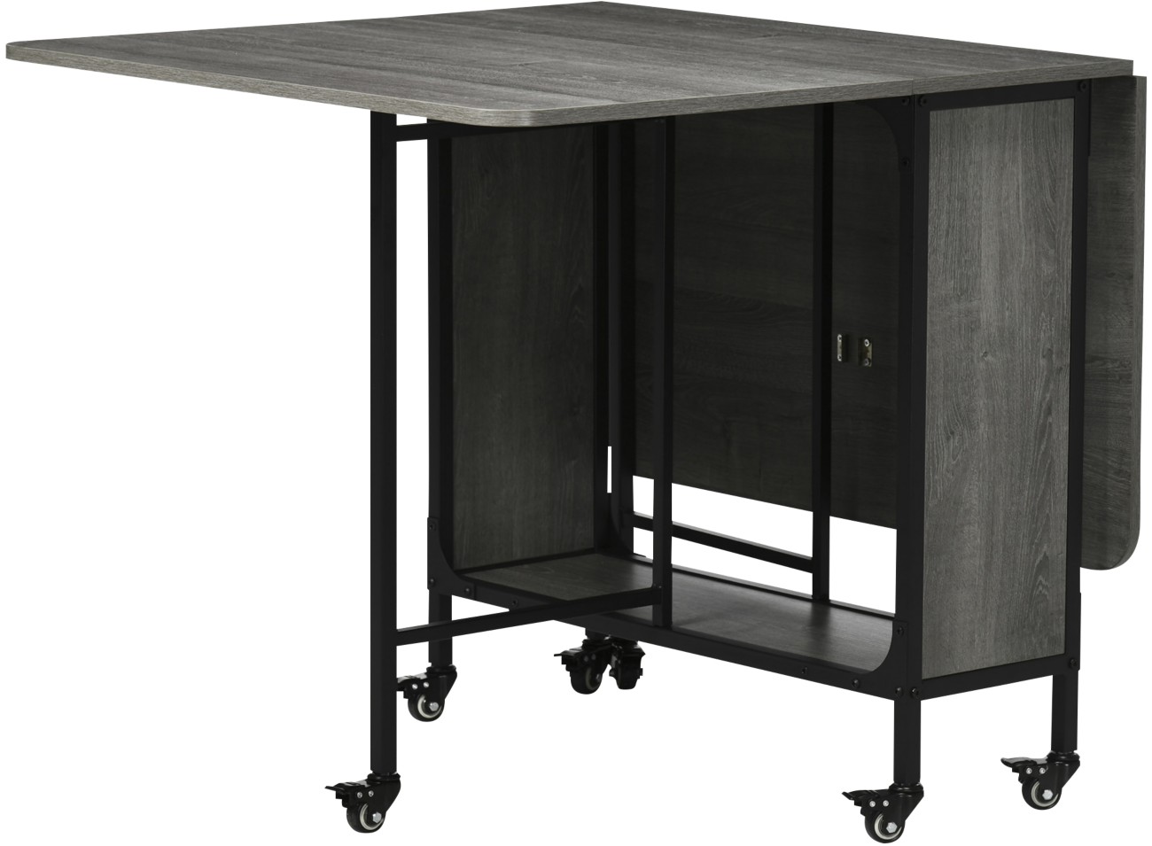 Homcom Unisex Grey Mobile Drop Leaf Dining Table On Wheels With Storage Shelf In - Image 10