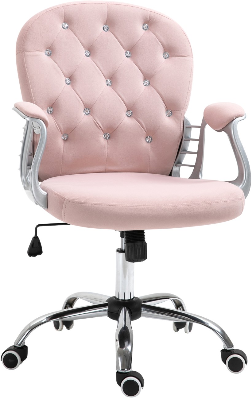 Vinsetto Pink Velour Diamond-Tufted Office Chair - Plush Padded Ergonomic 360-Degree Swivel, Armrests, Five-Caster Base - Image 4