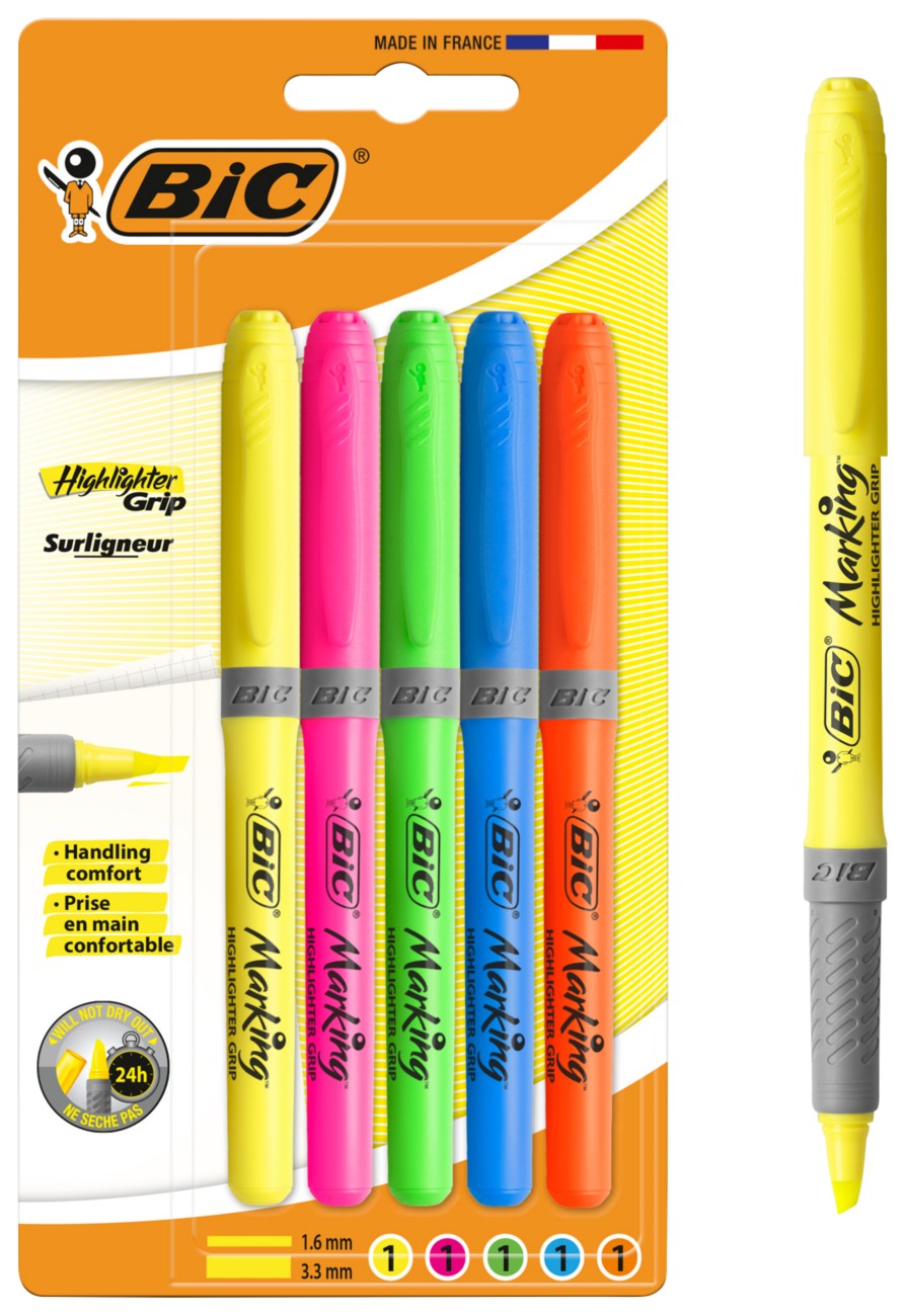 Bic Grip 824758 Highlighter Assorted Medium Chisel 3.3 Mm Pack Of 5