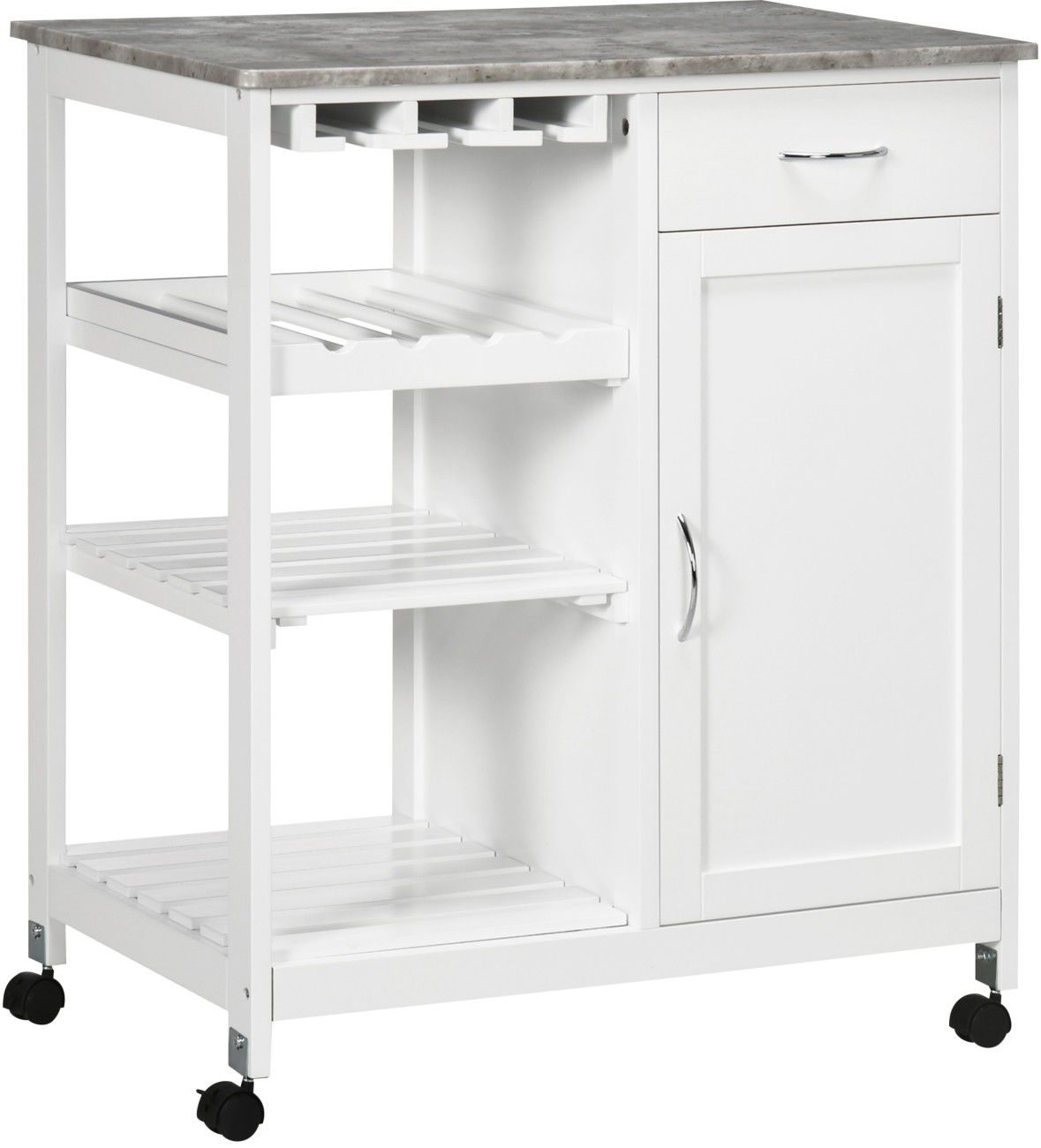 HOMCOM Compact Kitchen Trolley Utility Cart Wheel Wine Rack Cabinet in White - Image 7