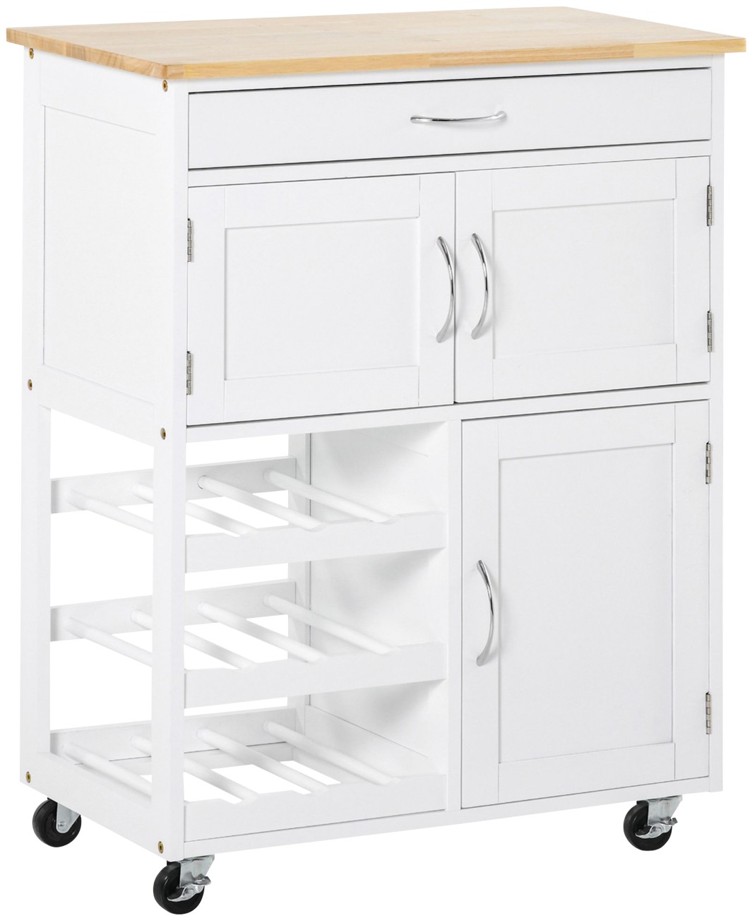 Homcom Unisex White Rolling Kitchen Island Trolley Storage Cart Rubberwood Top Drawer In - Image 7