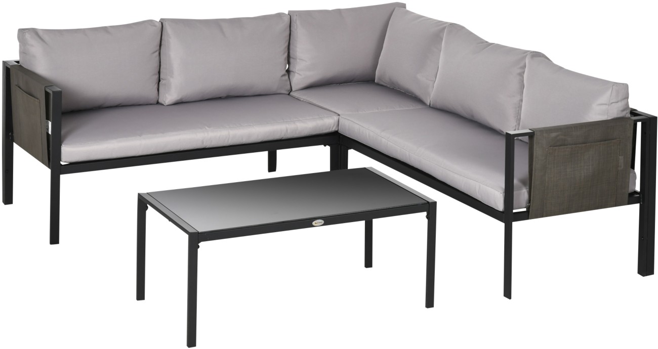 4 Piece Garden Furniture Set Outdoor Patio Sofa Coffee Table Light Grey - Image 6