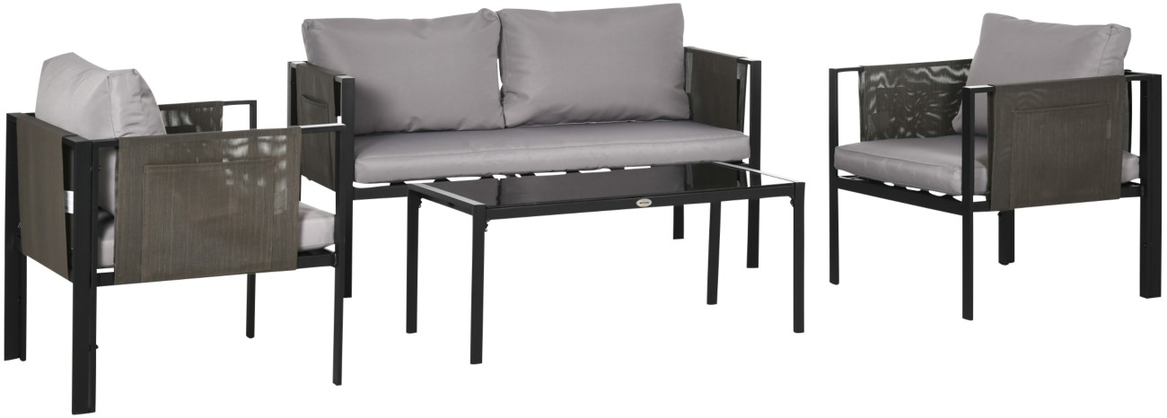 4 Piece Garden Sofa Set Glass Coffee Table Cushioned Patio Rattan Furniture - Image 7