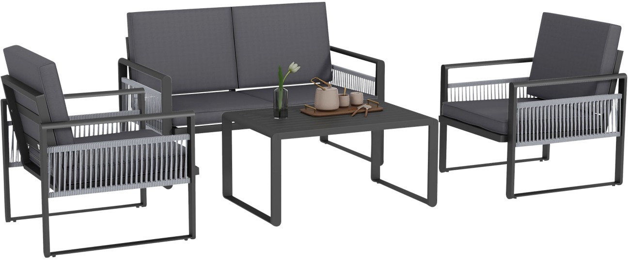 Outsunny Garden Furniture Set Aluminium, Polyester Black Outdoor