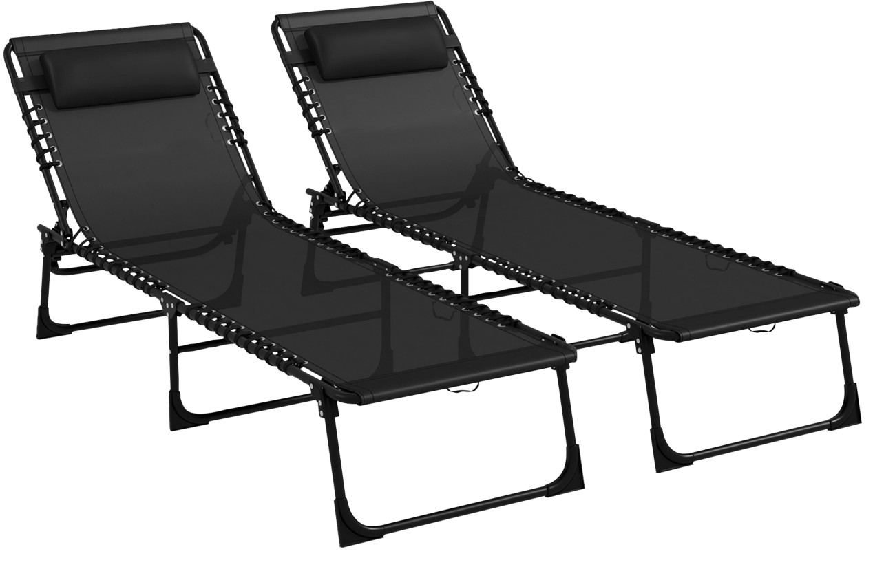 Outsunny Set Of 2 Sun Loungers 1,970 X 580 X 300 Mm Black Outdoor