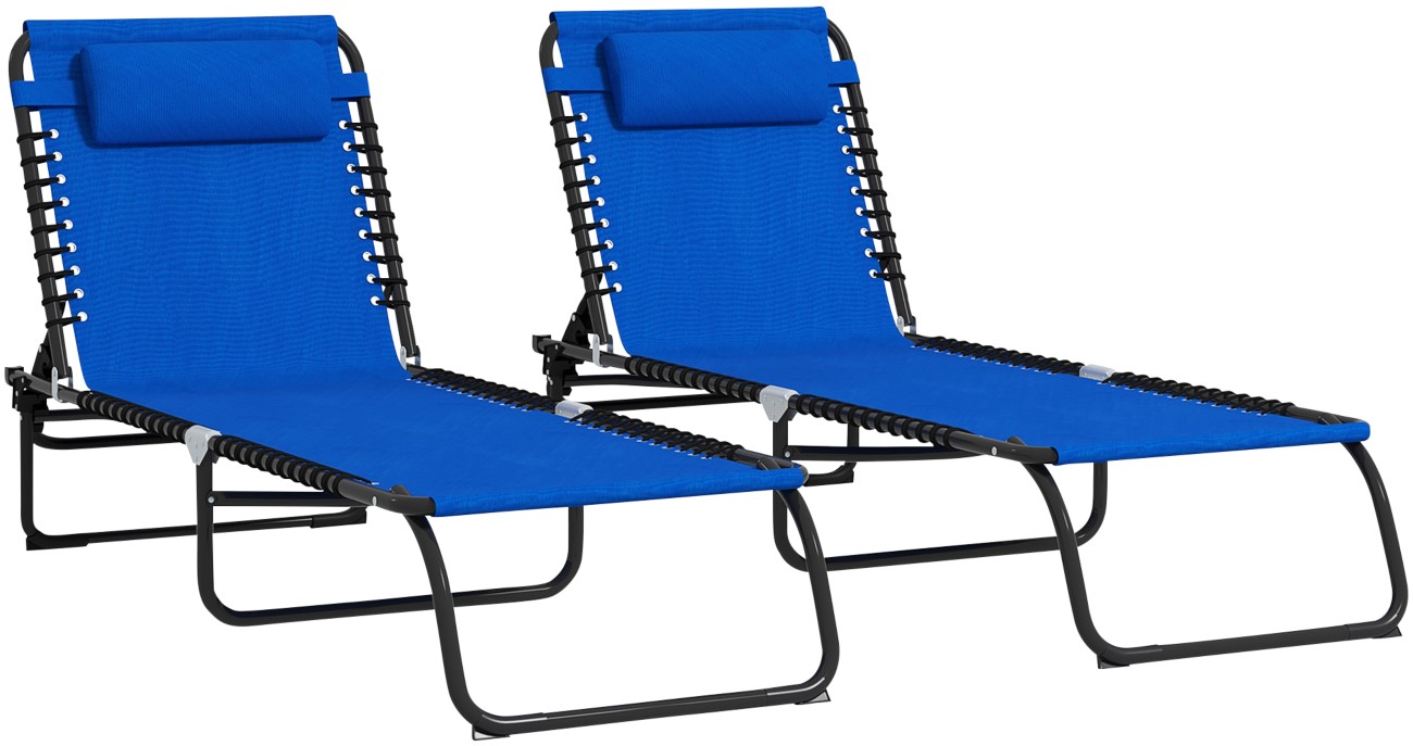 Outsunny Set Of 2 Sun Loungers 1,970 X 580 X 300 Mm Navy Blue Outdoor
