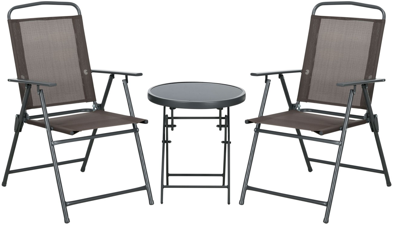 B&Q - Patio Bistro Set Folding Chairs & Coffee Table For BalconyBrown - Image 6