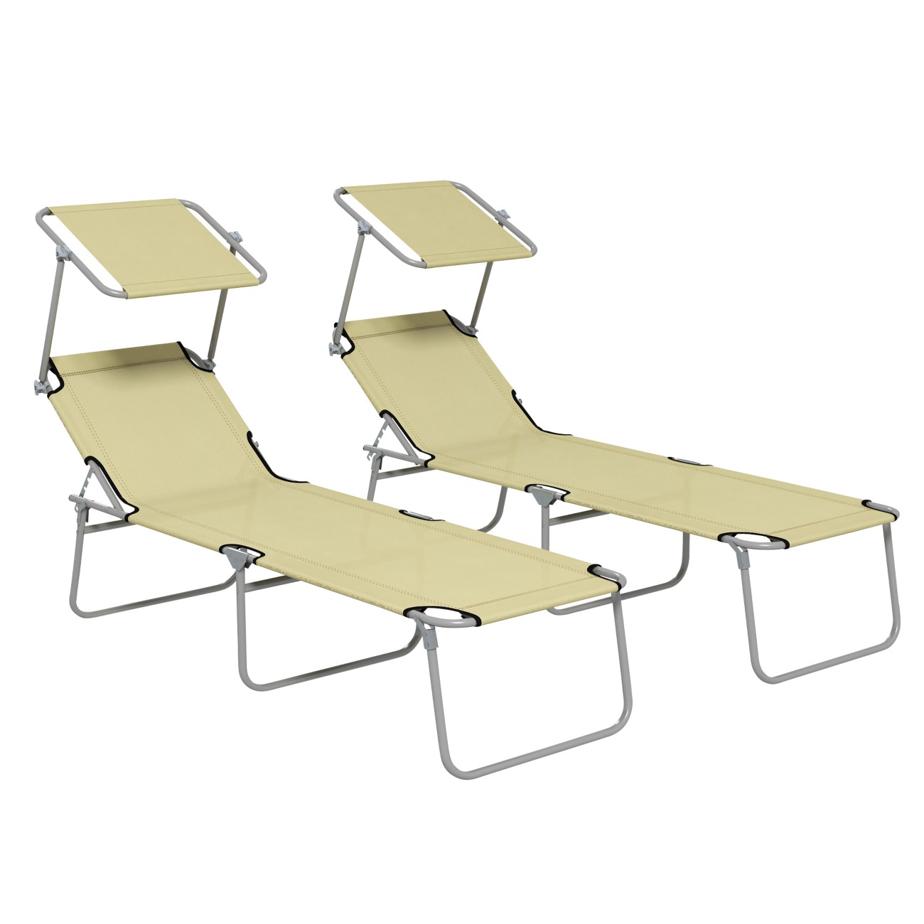 Outsunny Set Of 2 Sun Loungers 1,870 X 580 X 360 Mm Beige Outdoor