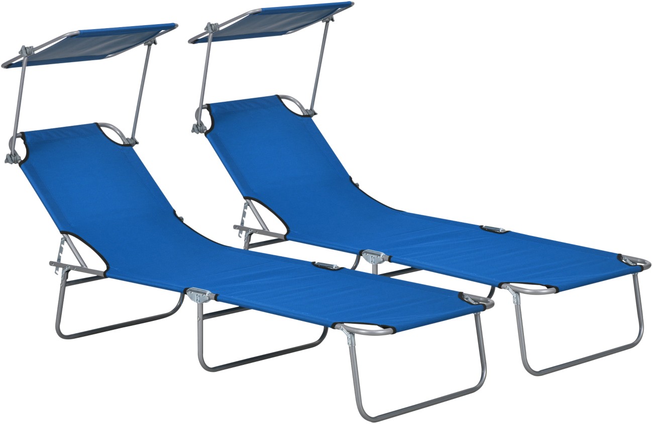 Outsunny Set Of 2 Sun Loungers 1,870 X 580 X 360 Mm Blue Outdoor
