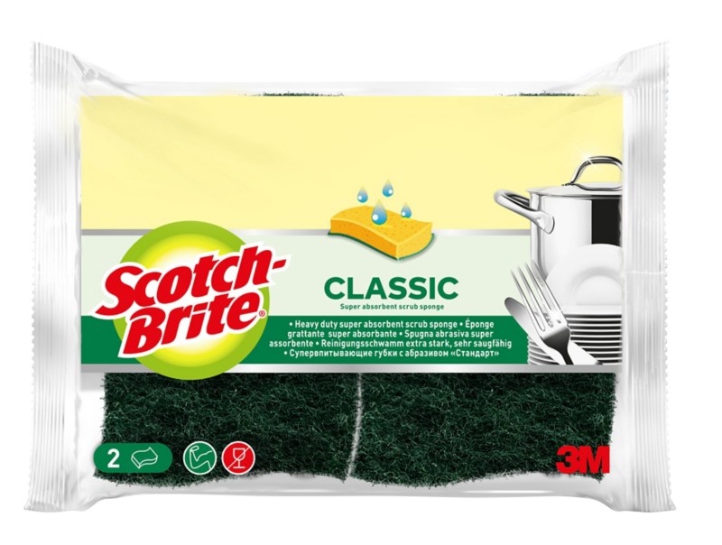 Scotch-Brite Classic Reinigungsschwamm 10,5 x 2,5 x 15 cm Grün, Gelb 2er-Pack