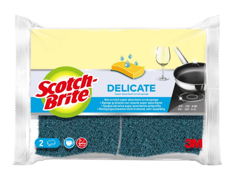 Scotch-Brite Delicate Reinigungsschwamm 10,5 x 2,5 x 15 cm, Gelb 2er-Pack