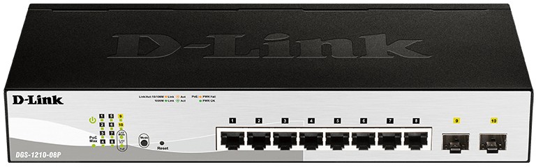 Thumbnail - D-Link Ethernet Switch DGS-1210-08P Managed L2 Gigabit (10/100/1000) Power over Ethernet (PoE) Schwarz