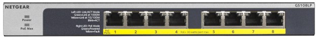 Thumbnail - NETGEAR Switch GS108LP Unmanaged Gigabit Ethernet (10/100/1000) Power over Ethernet (PoE) 1U Schwarz, Grau