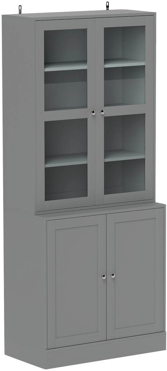 Homcom Grey Modern Bookcase Display Storage Cabinet W/ Doors Adjustable Shelves - Image 8