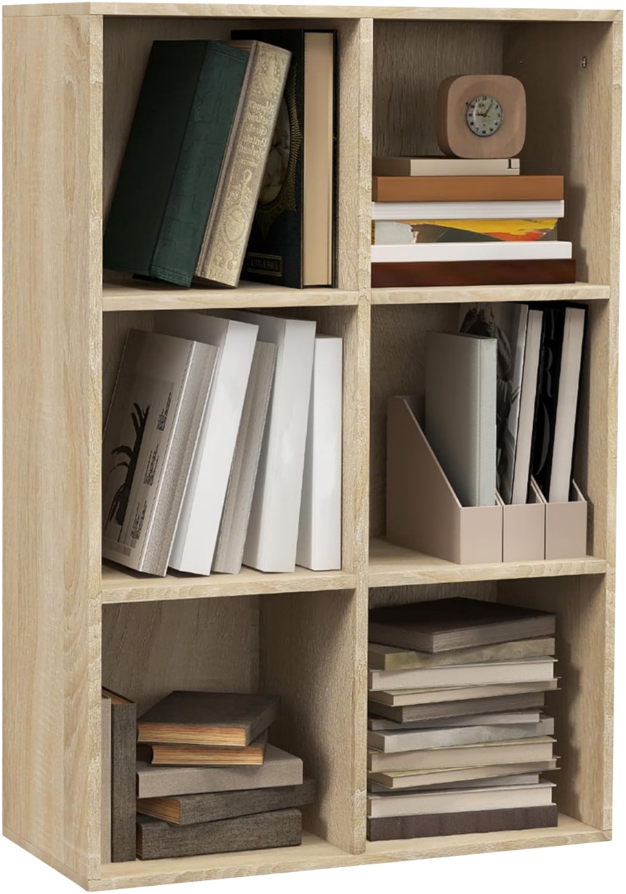 HOMCOM Cubic Cabinet Bookcase - Oak Brown, 6 Cubes, Particle Board, 97.5x65.5x30cm - Image 7