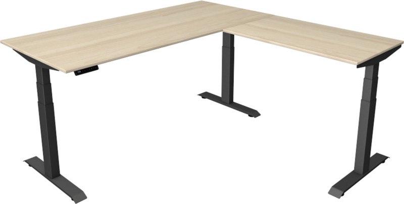 Thumbnail - Kerkmann Elektronisch Höhenverstellbar Sitz-Steh-Schreibtisch Ahorn T-Fuß 1.800 (B) x 1.800 (T) x 1.290 (H) mm Metall, H...