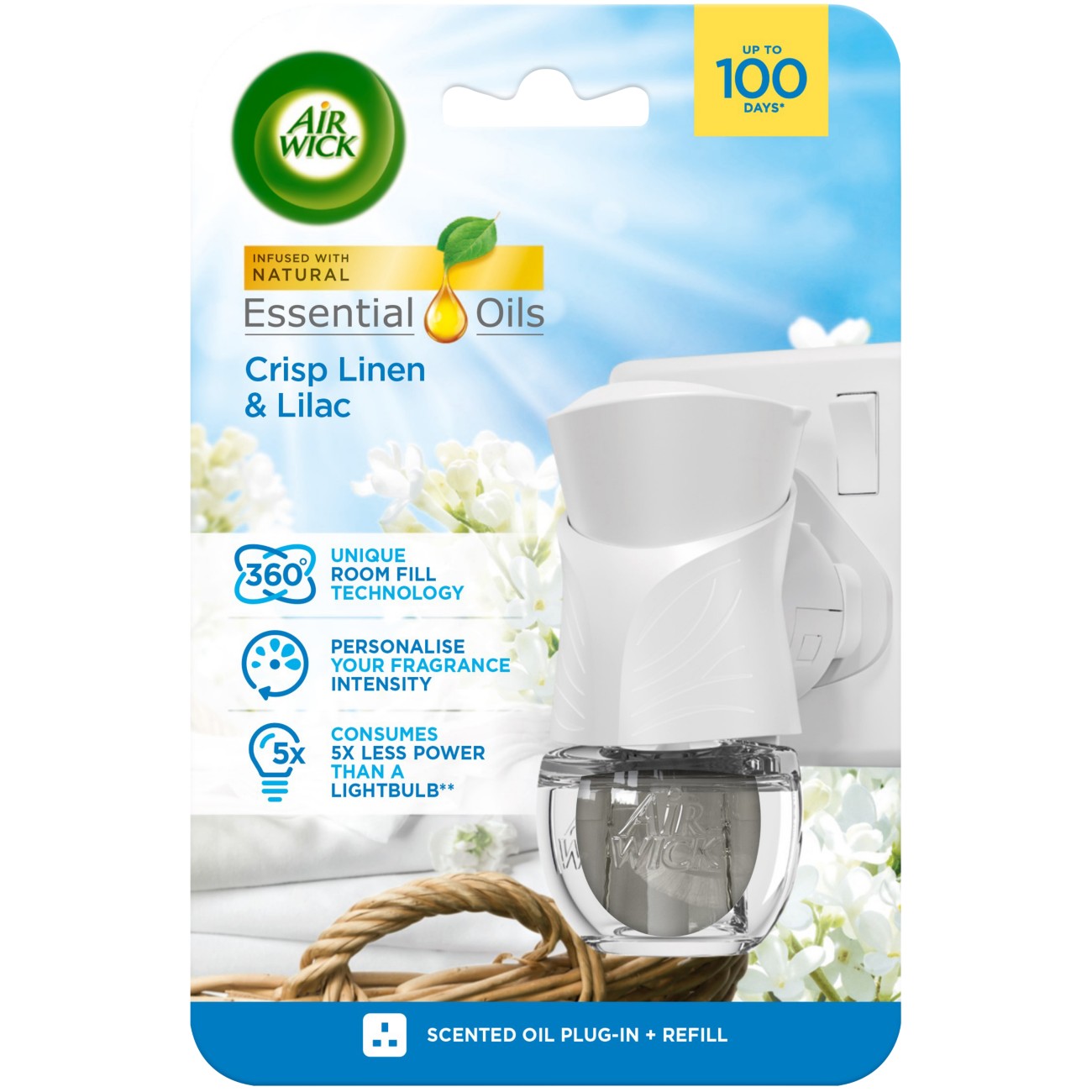 Air Wick Air Freshener Kit Essential Oils Crisp Linen And Lilac 19Ml