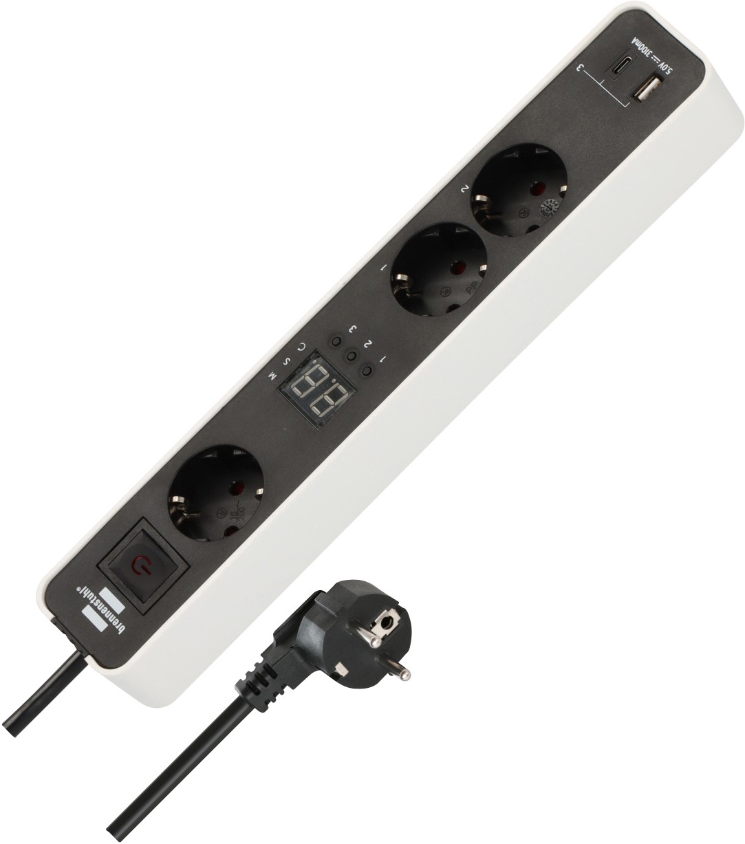 Thumbnail - brennenstuhl Ecolor Steckdosenleiste 3-fach mit Countdown-Timer, 1x USB-C, 1x USB-A, 1,5 m Weiß 1153230026