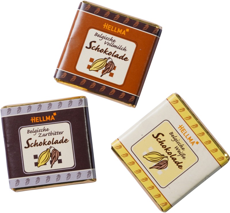Hellma Tender Zartbitterschokolade, Milchschokolade, Weiße Schokolade Schokotäfelchen 130 Stück à 4.5 g