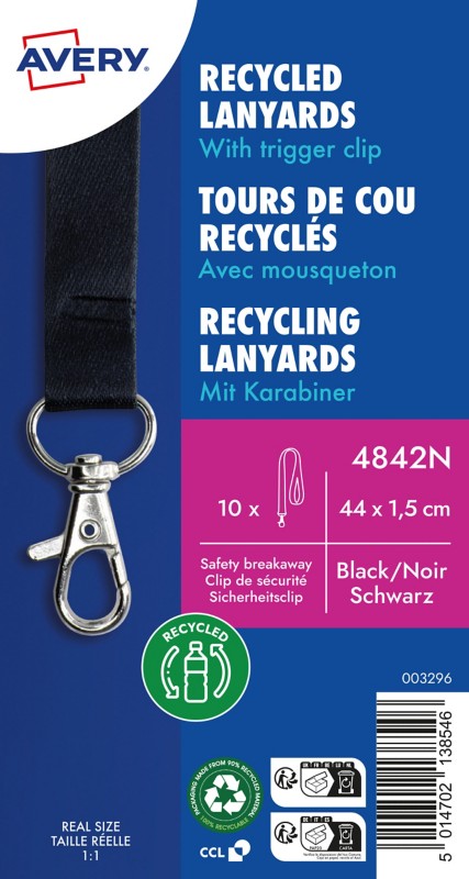 Avery Zweckform 4842N, Recycling Lanyard, 15 x 440 mm, Schwarz