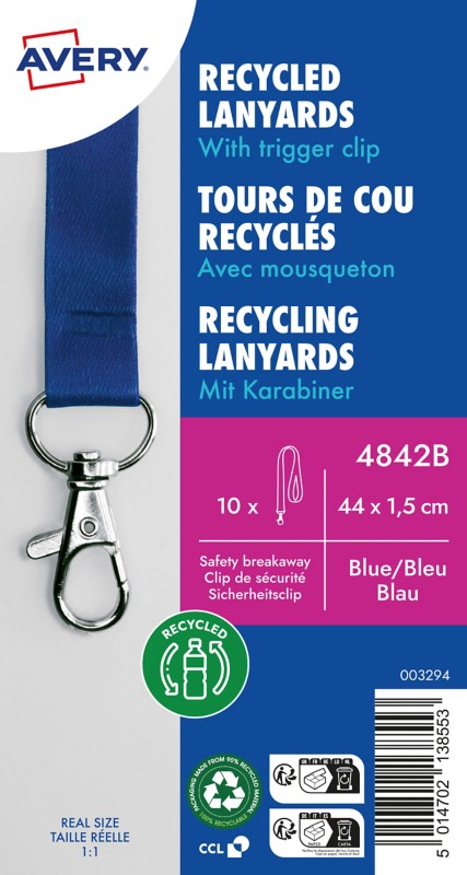 Avery Zweckform 4842B, Recycling Lanyard, 15 x 440 mm, Blau