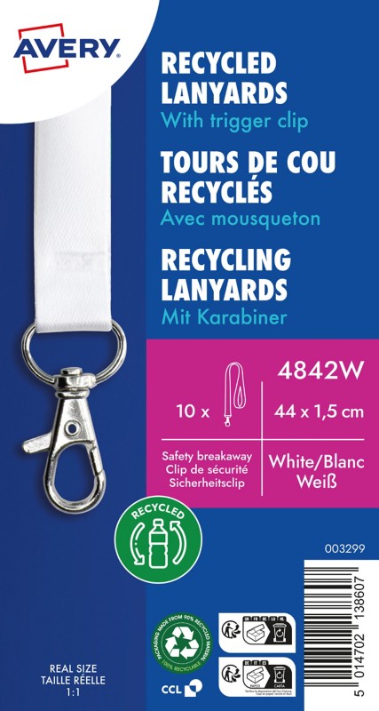 Avery Zweckform 4842W, Recycling Lanyard, 15 x 440 mm, Weiß