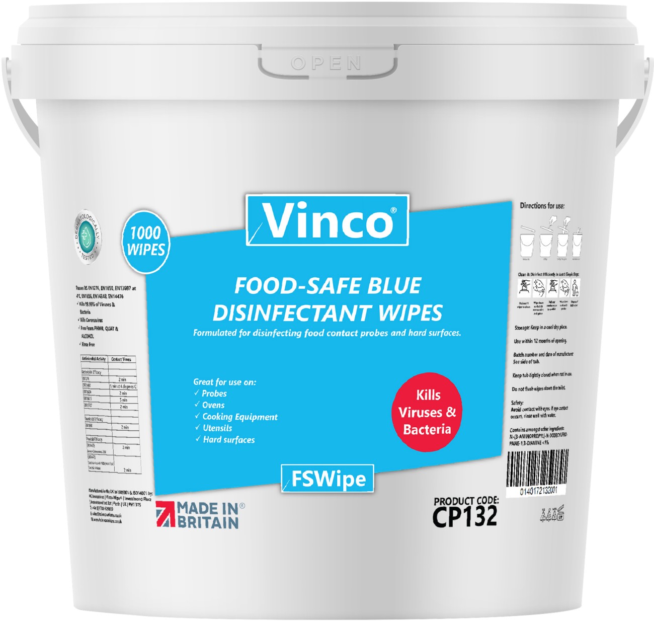 Vinco Fswipe Food Safe Blue Disinfectant Wipes Cp132 Pack Of 1000