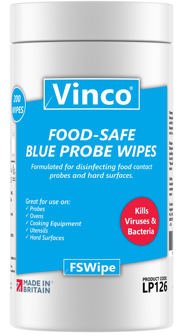 Vinco Fswipe Food Safe Disinfectant Wipes Probe Blue Lp126 Pack Of 200