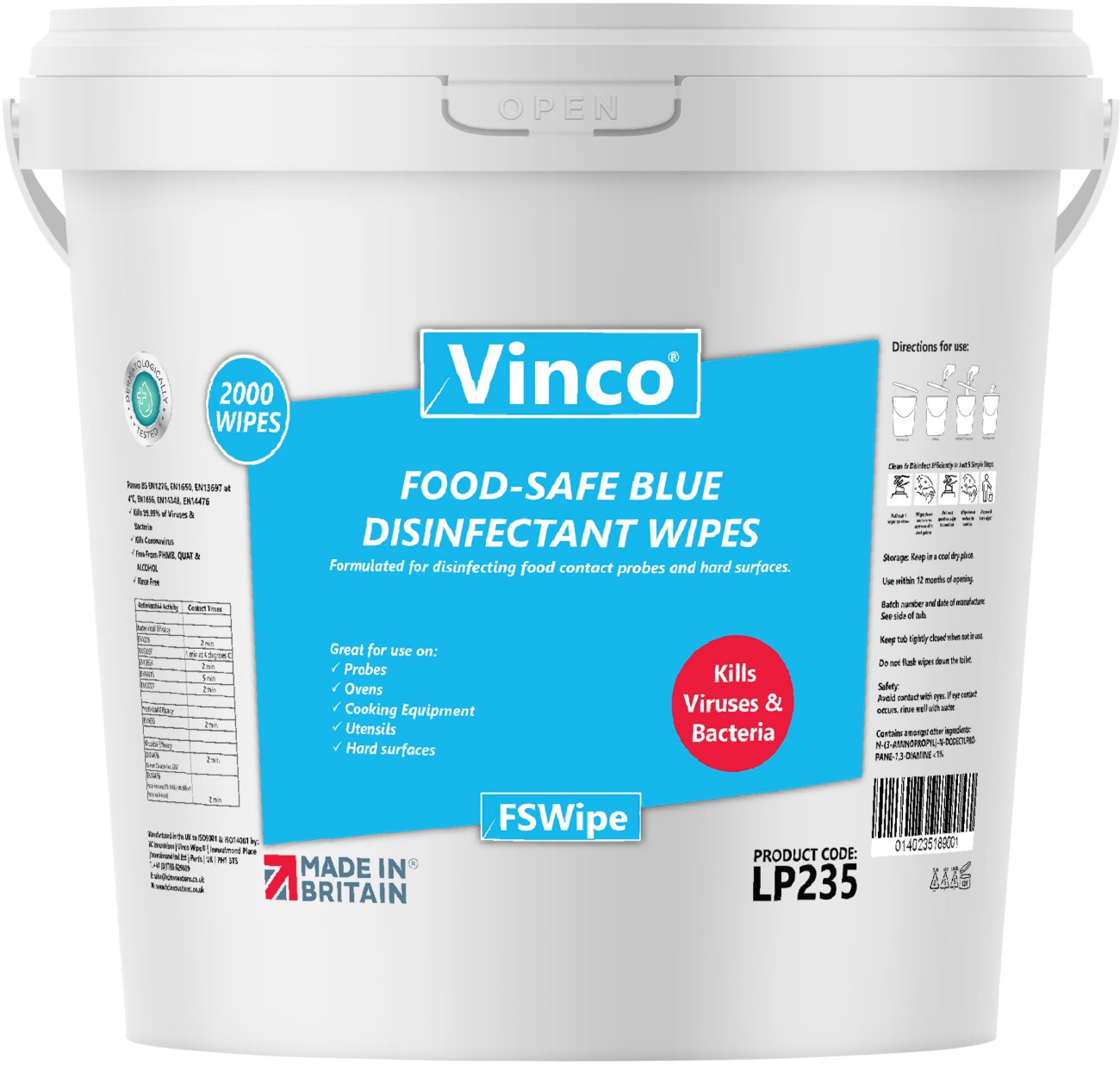 Vinco Fswipe Food Safe Processing Blue Disinfectant Wipes Lp235 Pack Of 2000