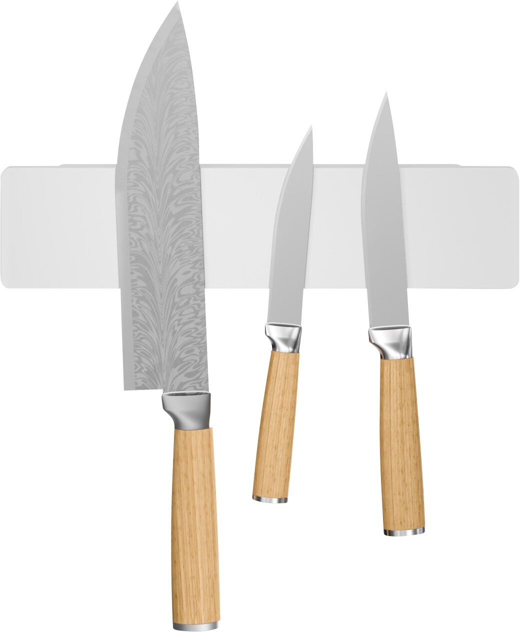 tesa® Küchen-Messerhalter, weiß, magnetische Leiste, selbstklebend (Power.Kit), L 265 x B 35 x H 65 mm, inkl. Adapter & ...