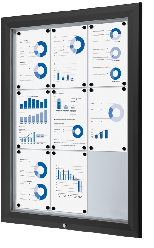 Thumbnail - SHOWDOWN Abschließbarer Schaukasten Magnetisch 80,5 (B) x 106,7 (H) cm Schwarz 9 x DIN A4