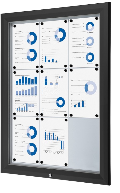 SHOWDOWN Abschließbarer Schaukasten Magnetisch 80,5 (B) x 106,7 (H) cm Schwarz 9 x DIN A4