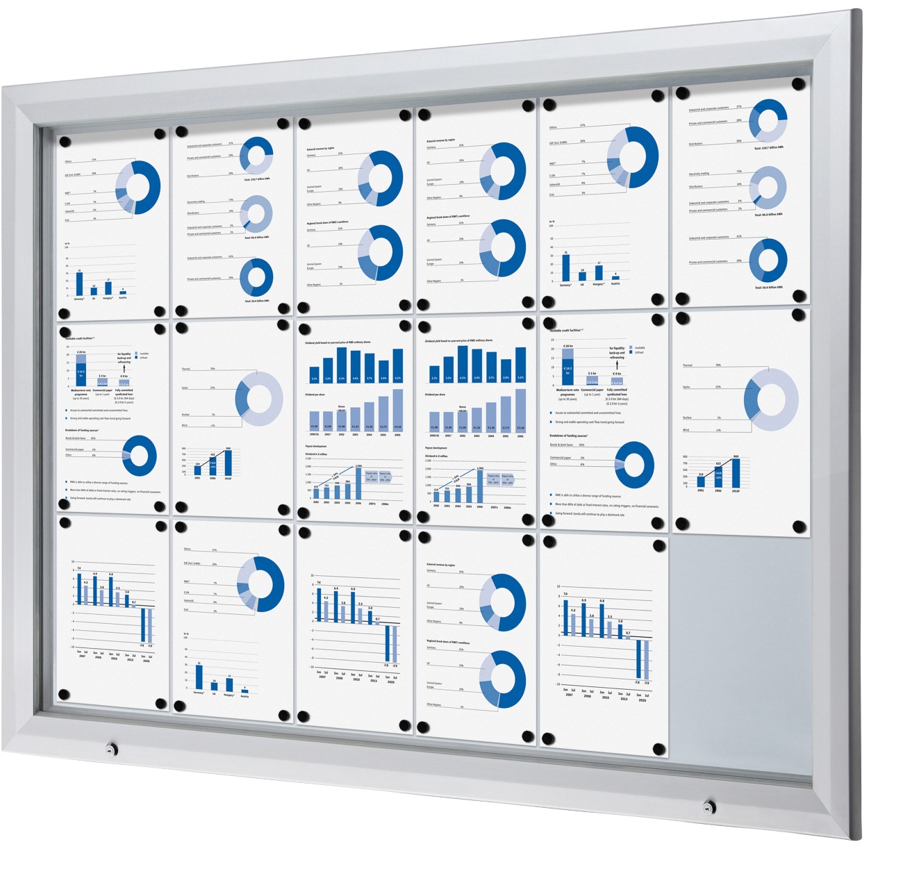 SHOWDOWN Abschließbarer Schaukasten Magnetisch 146,5 (B) x 106,7 (H) cm Silber 18 x DIN A4