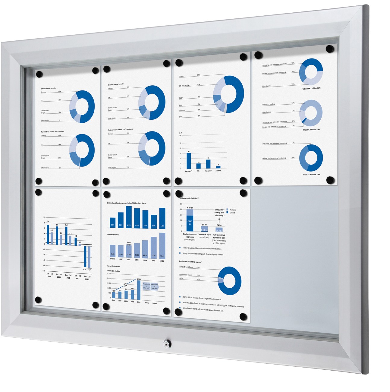 Thumbnail - SHOWDOWN Abschließbarer Schaukasten Magnetisch 102,5 (B) x 76 (H) cm Silber 8 x DIN A4