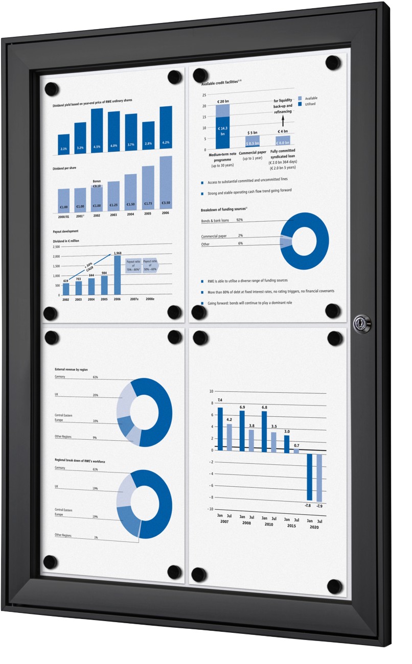 SHOWDOWN Abschließbarer Schaukasten Magnetisch 52,1 (B) x 69,6 (H) cm Schwarz 4 x DIN A4