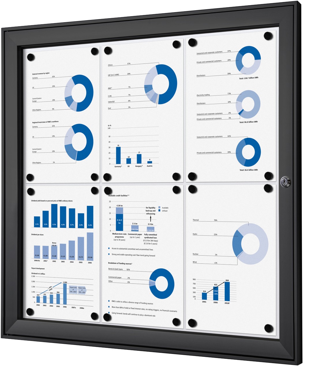 Thumbnail - SHOWDOWN Abschließbarer Schaukasten Magnetisch 74,1 (B) x 69,6 (H) cm Schwarz 6 x DIN A4