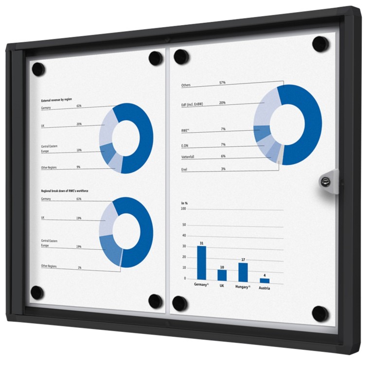SHOWDOWN Abschließbarer Schaukasten Magnetisch 49,1 (B) x 35 (H) cm Schwarz 2 x DIN A4