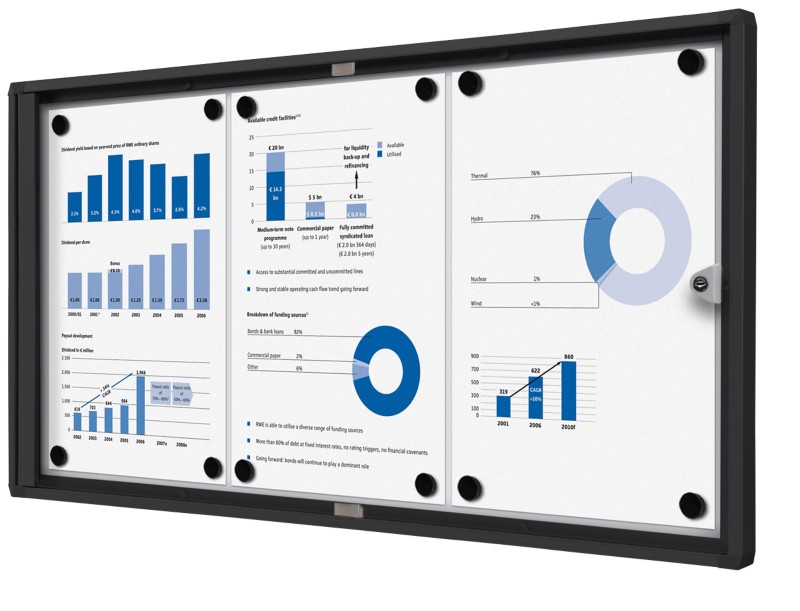 SHOWDOWN Abschließbarer Schaukasten Magnetisch 71,1 (B) x 35 (H) cm Schwarz 3 x DIN A4