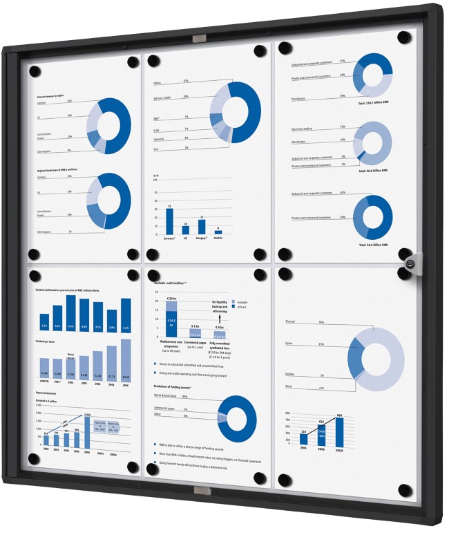 SHOWDOWN Abschließbarer Schaukasten Magnetisch 71,1 (B) x 65,5 (H) cm Schwarz 6 x DIN A4